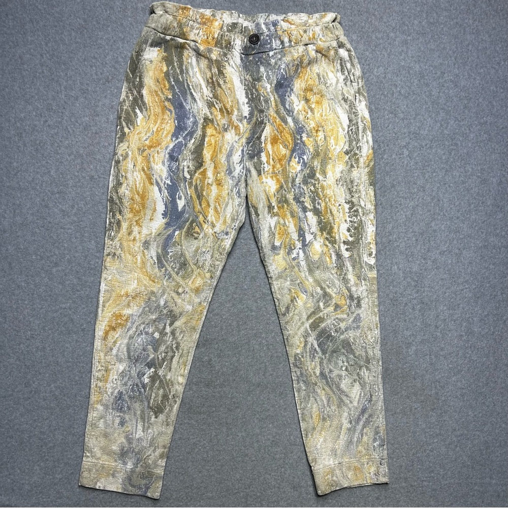 Tina Jo Marbled Tapered Pants Women Small Multi Color Elastic‎ Waist Art To Wear
